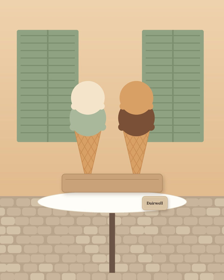 Illustration: two gelato cones on a street in Rome