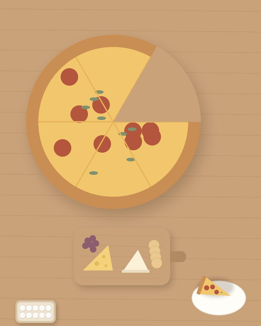 Illustration: pizza and cheese board with the Pocket Tin